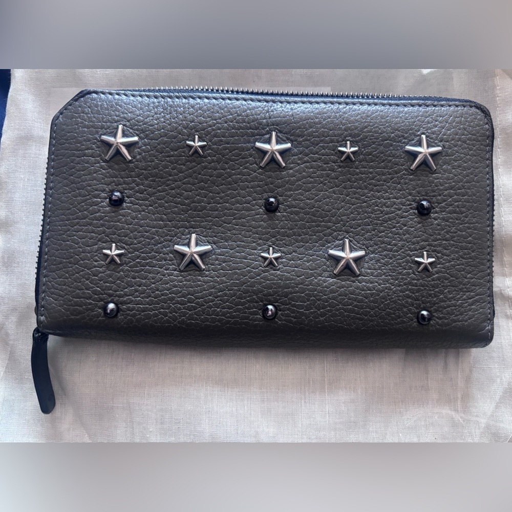 Jimmy Choo with COA-Black Leather Zip Wallet